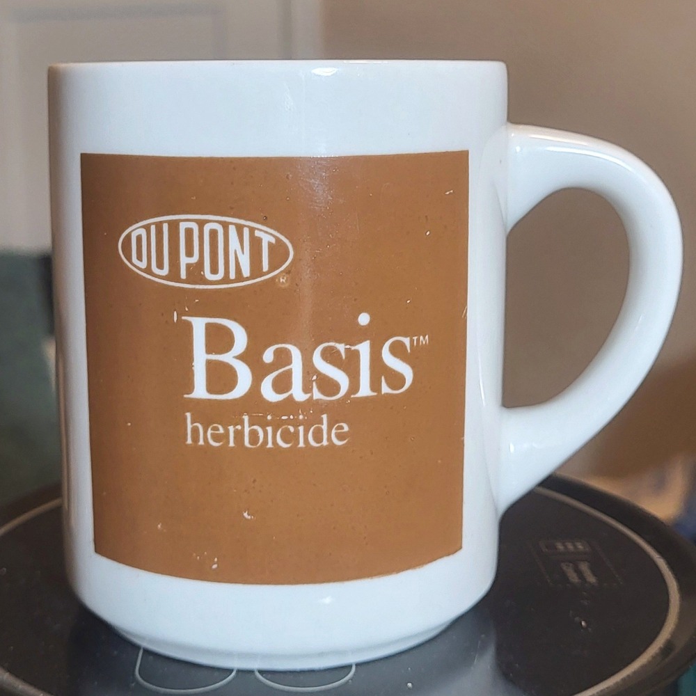 Vintage DuPont Basis Herbicide Coffee Mug The Basis for Your Bounty White Brown